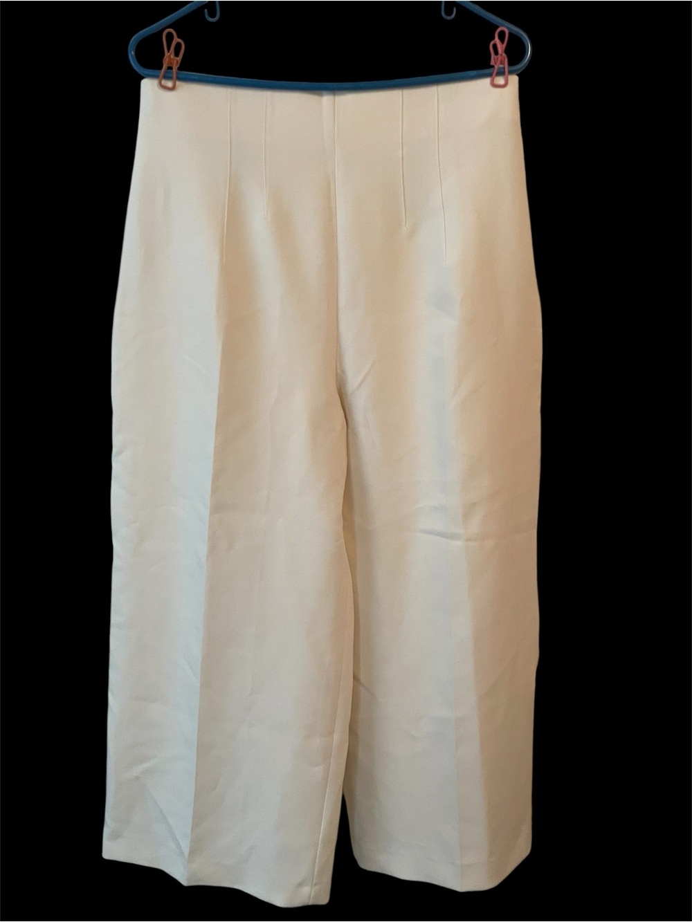 ZARA Cream Wide-Leg High-Rise Pants - Picture 3 of 8